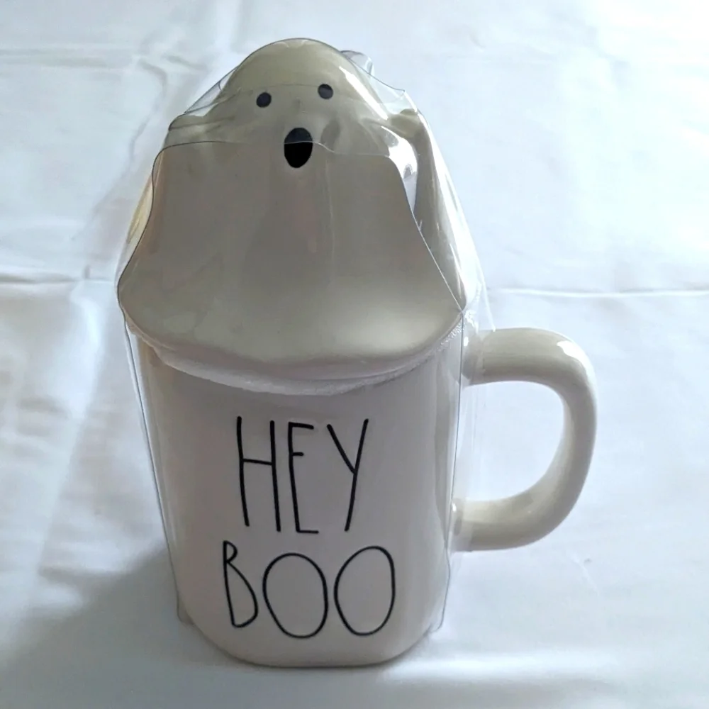 New Rae Dunn. 2021 Halloween Hey Boo Ceramic Mug With Lid - Picture 2 of 5